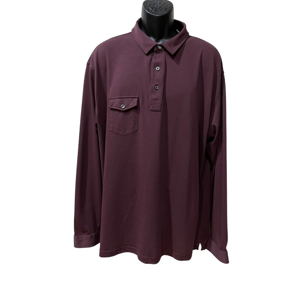 Linksoul XXL Mens Long-Sleeve Polo Shirt Chest Pocket Luxury Cotton Burgundy Col